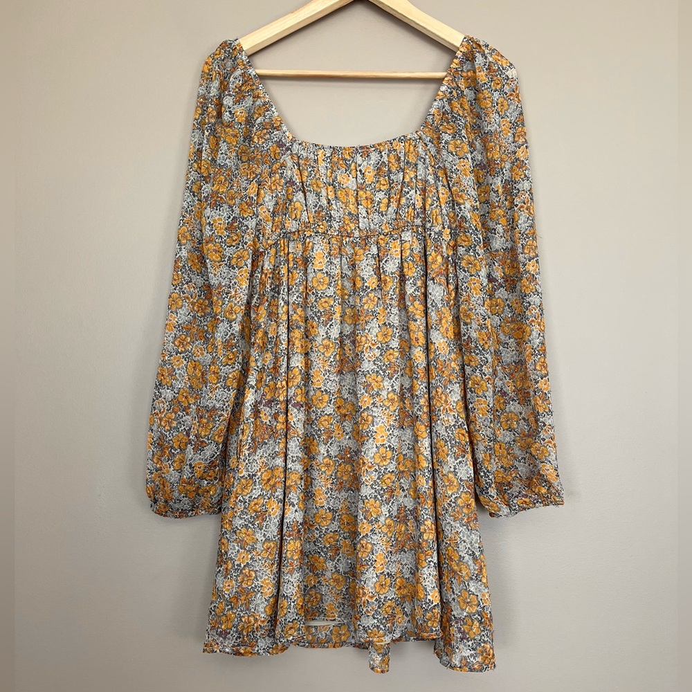 {American Eagle} Long Sleeve Chiffon Floral Babydoll Mini Dress - Medium - NWT - Picture 6 of 11